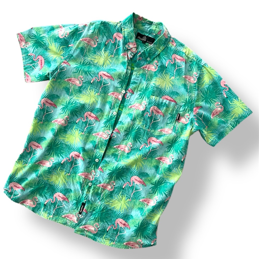 Molokai Men’s Flamingo Button Down Collar Shirt • 100% Cotton